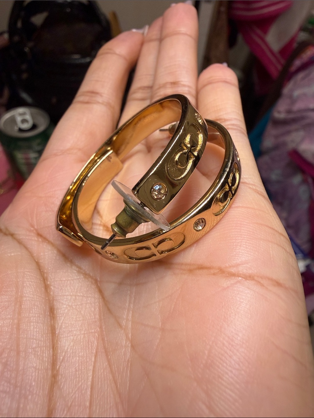 Coach Tabby Hoop Earrings in Gold-tone with Crystal Accents - Picture 4 of 14